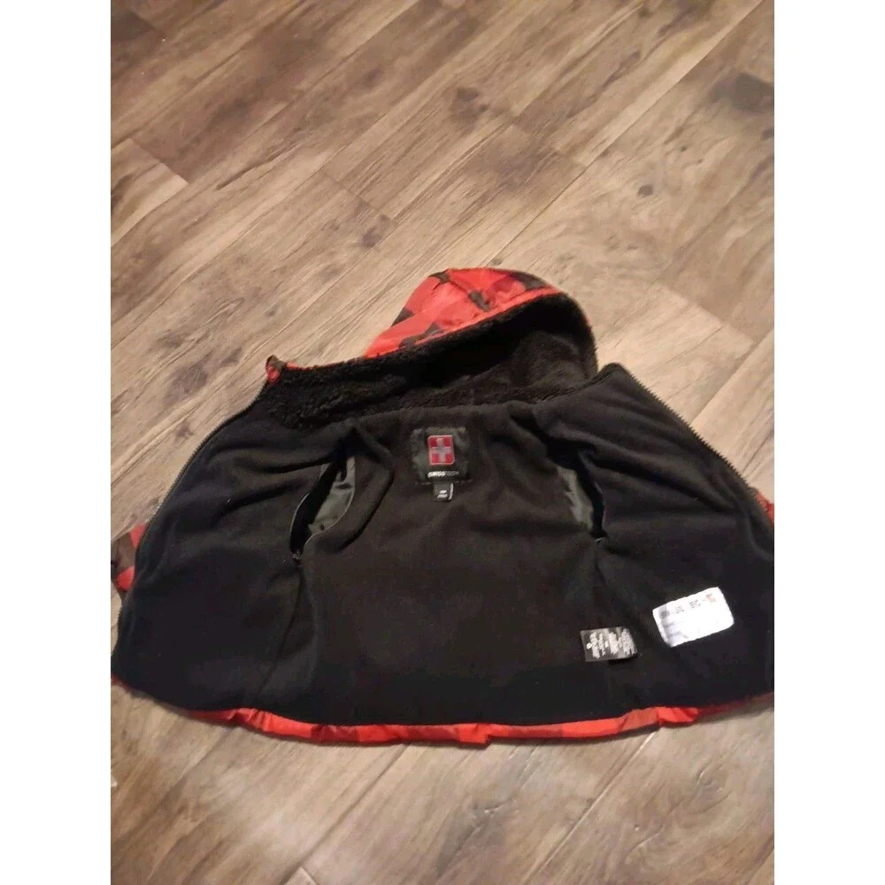 Swiss Tech Red Black Checkered Hooded Waterproof Coat Baby Sz 18mth